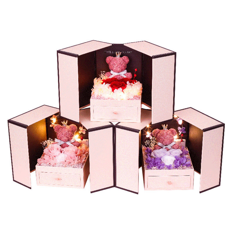 Little Bear Preserved Fresh Flower Gift Box Valentine's Day