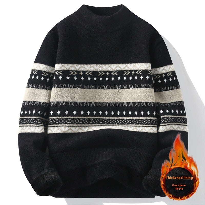 One-piece Velvet Sweater Men's Mock Neck Knitted Sweater Fashion Knitting Pullovers Men Autumn Winter Daily Casual Warm Pullover Sweaters Man